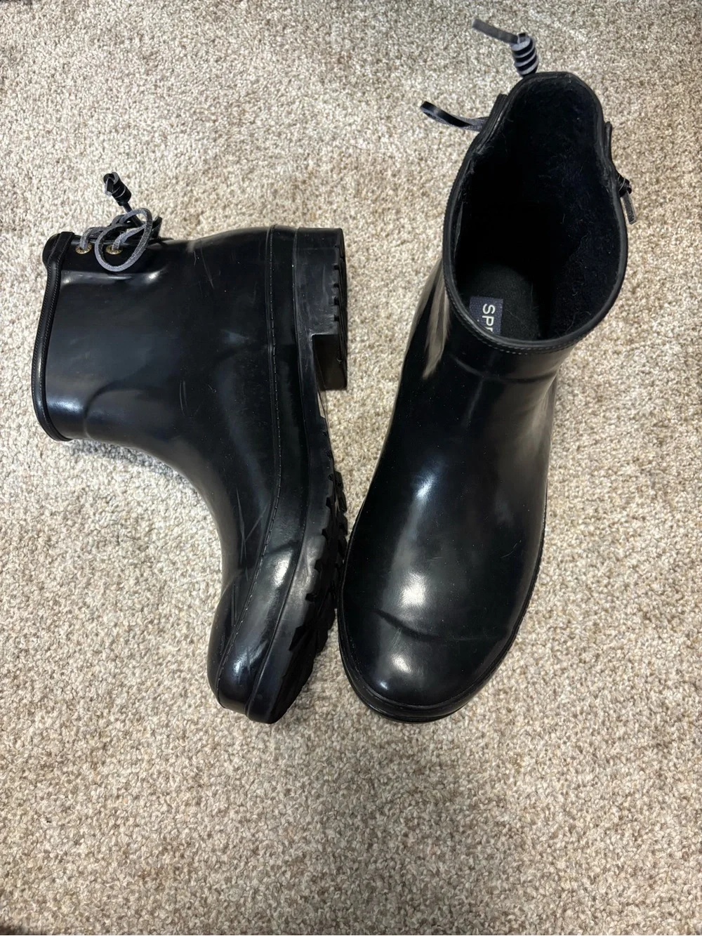 Sperry Black Glossy Ankle Rain Booties